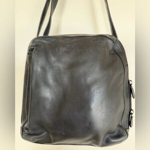 Derek Alexander Black Leather Organizer Crossbody Bag Multi Zip Travel Purse